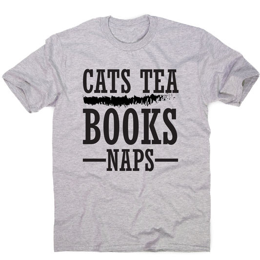 Cats tea books naps awesome funny slogan t-shirt men's