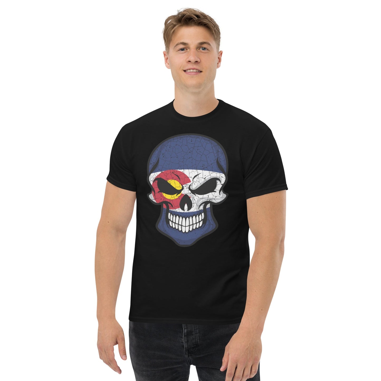 Colorado Flag Skull Tee Mountain Peaks Graphic Cotton TÃ¢â‚¬â€˜Shirt