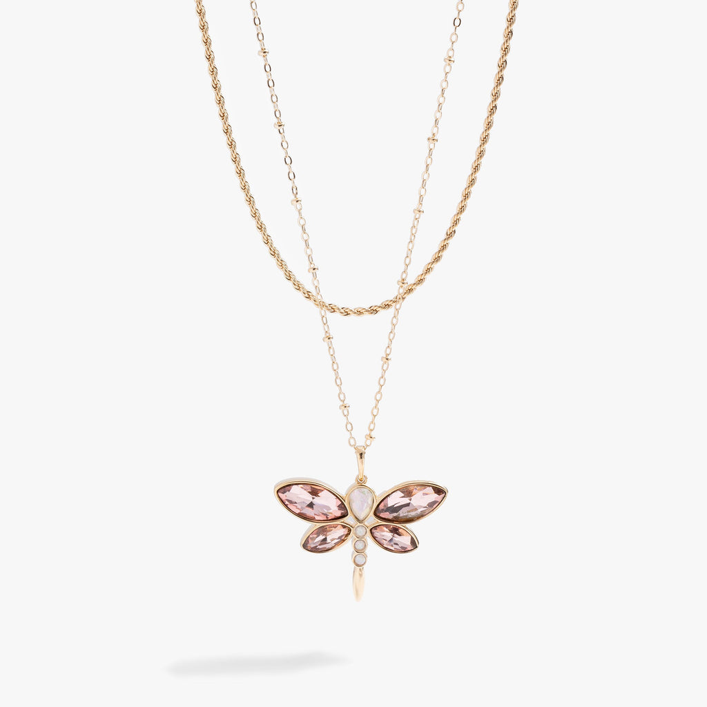 Crystal Dragonfly Double Layer Necklace