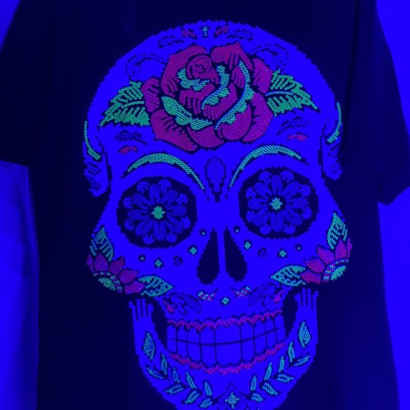 dia de muertos skull T-shirts Black Cotton