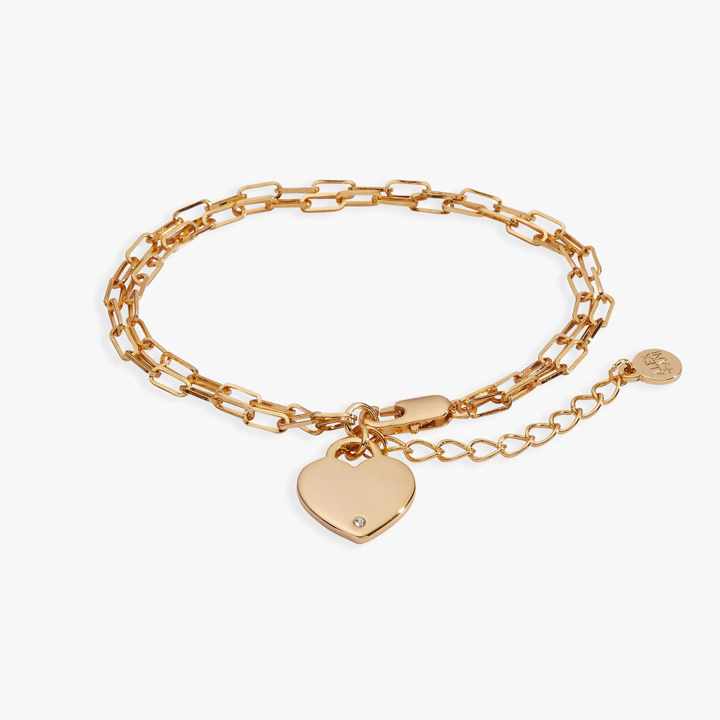 Heart Charm Double Paperclip Chain Bracelet