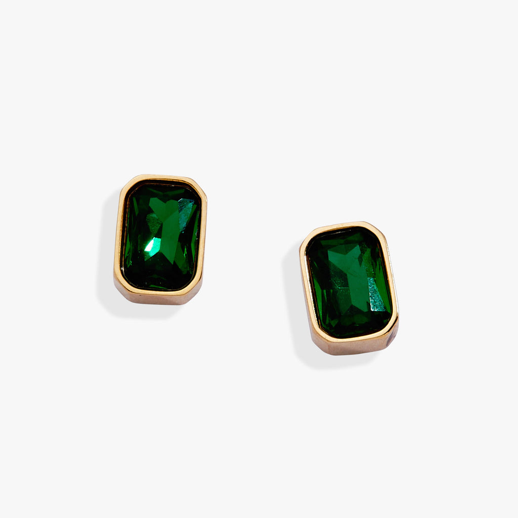 May Emerald-Cut Birthstone Stud Earrings