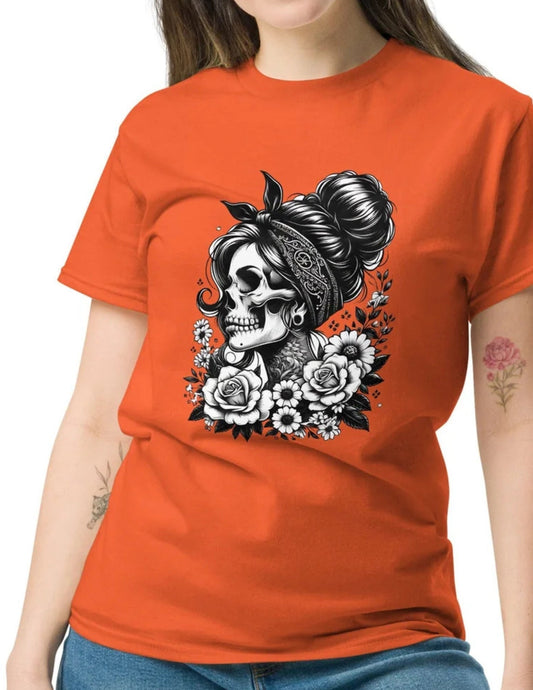 Bohemian Floral Skull Graphic Tee 100Ã¢â‚¬Â¯% Cotton Women's Skull TÃ¢â‚¬â€˜Shirt