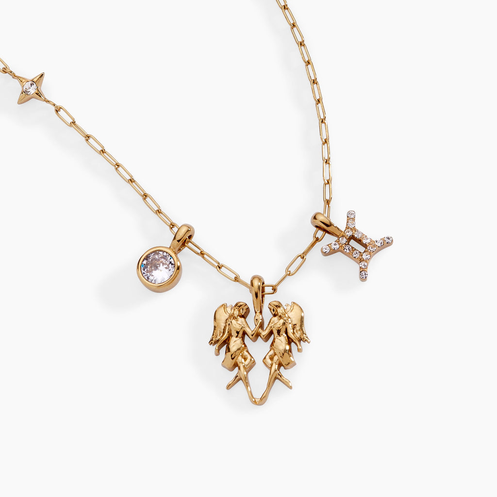 Gemini Zodiac Charm Cluster Necklace
