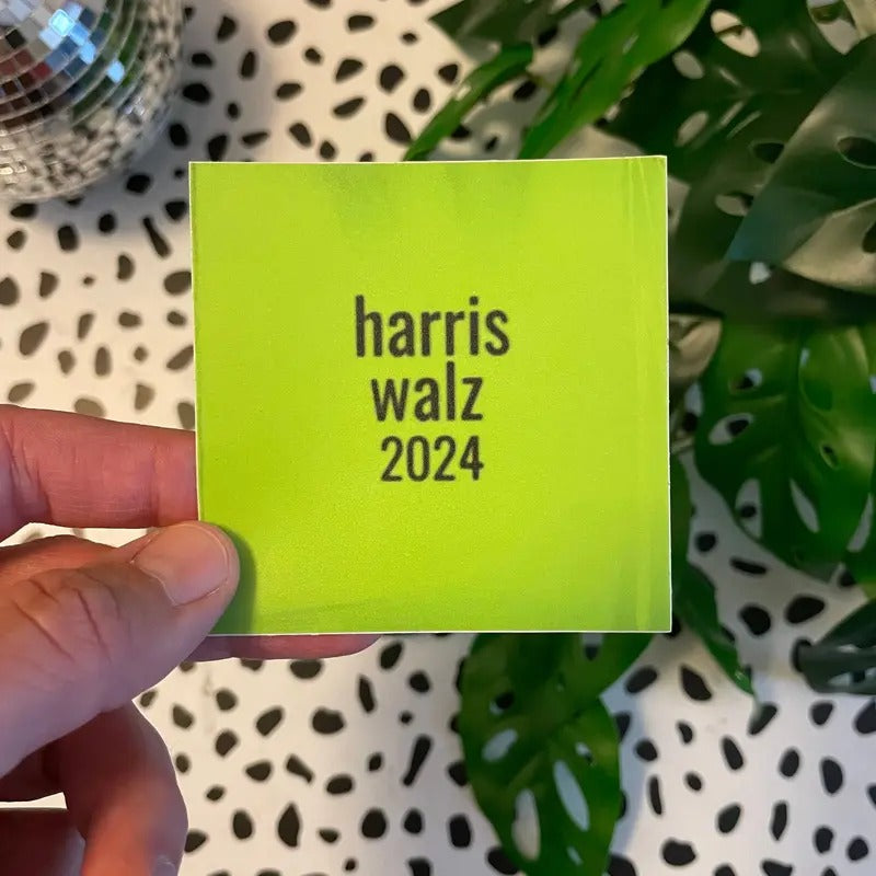 harris walz 2024 brat vinyl plastic album, matte sticker in two sizes available