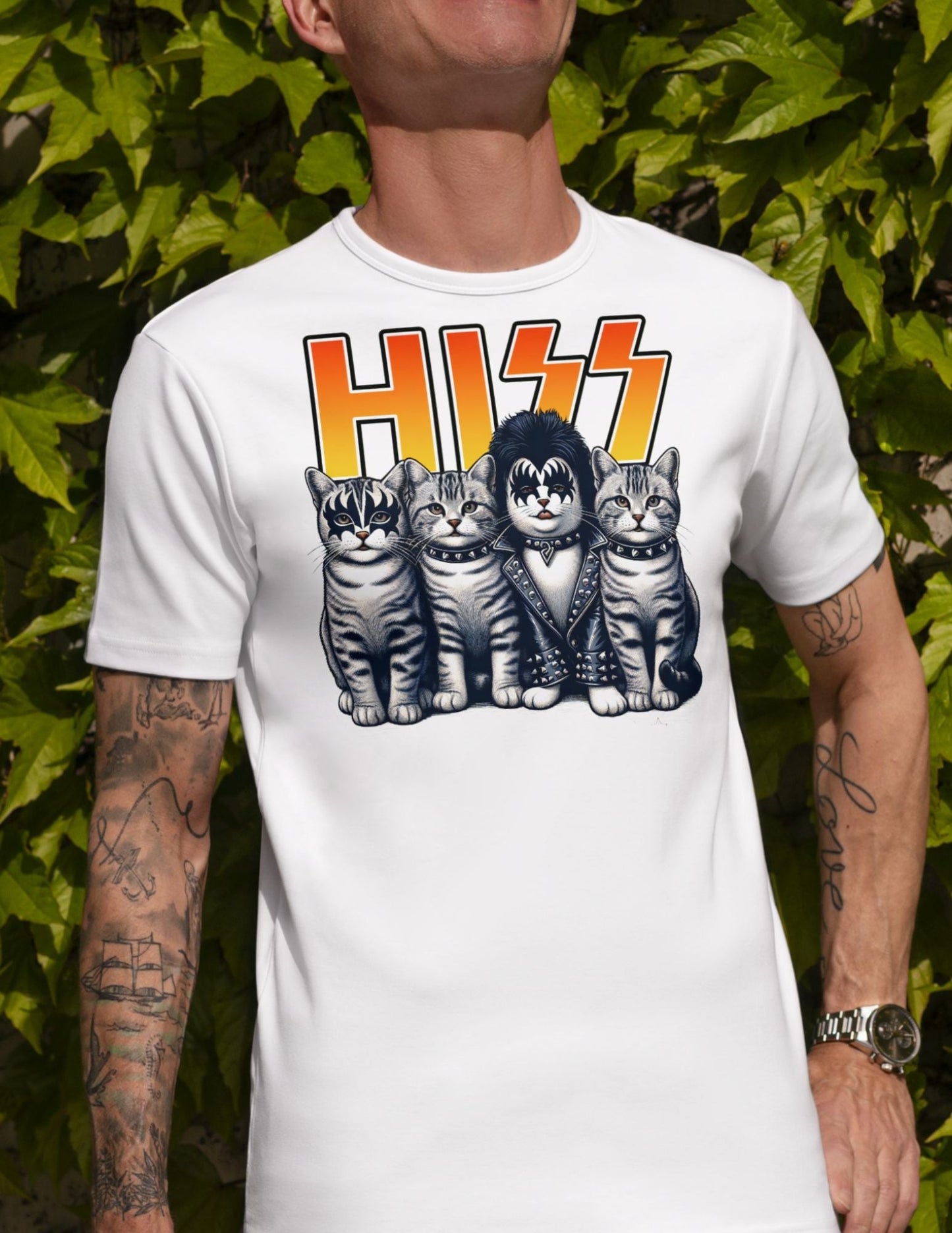 Hiss Parody Rock Band Cat TÃ¢â‚¬â€˜Shirt Funny KISS Inspired Graphic Tee
