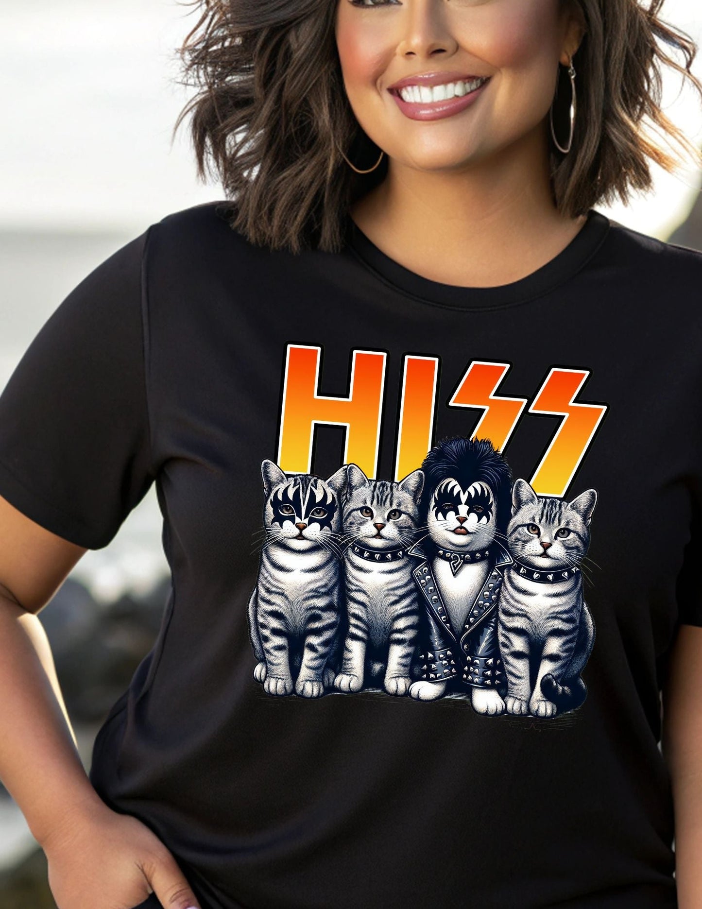 Hiss Parody Rock Band Cat TÃ¢â‚¬â€˜Shirt Funny KISS Inspired Graphic Tee