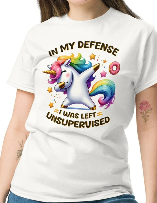 Funny Unicorn Graphic Tee Ã¢â‚¬â€œ Ã¢â‚¬Å“In My DefenseÃ¢â‚¬Â Cotton Shirt for Dreamers