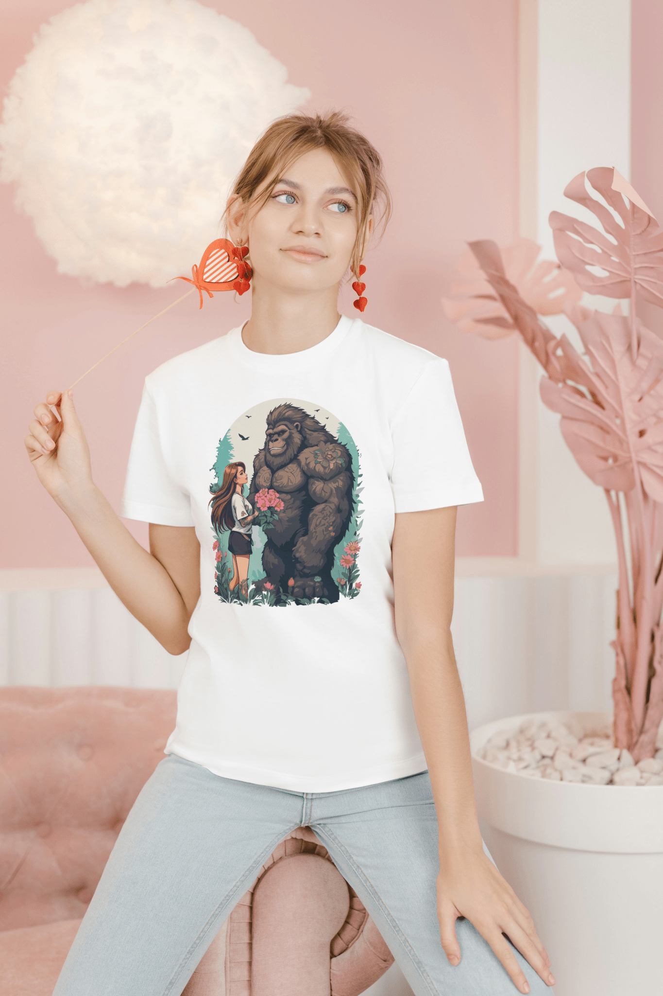 Girl & Gorilla Cotton Tee Ã¢â‚¬â€œ Funny Graphic for Gorilla Fans
