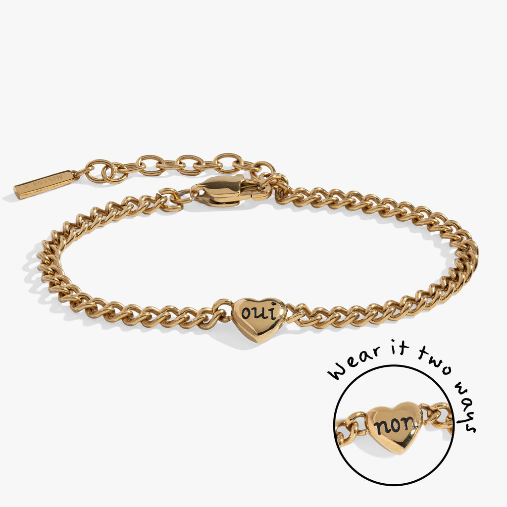 Engraved French 'Oui' & 'Non' Reversible Heart Bracelet