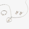 Pearl Heart Necklace, Stud Earring + Ring Set
