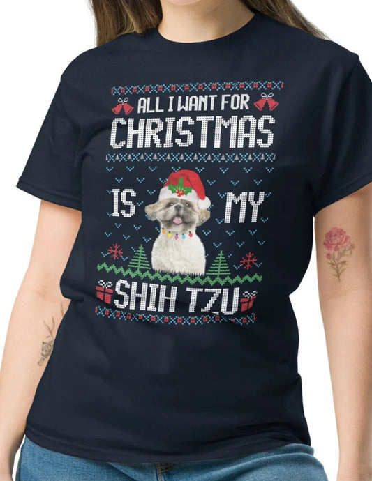 Shih Tzu Christmas T-Shirt Ã¢â‚¬â€œ Festive Dog Lover Graphic Cotton Tee