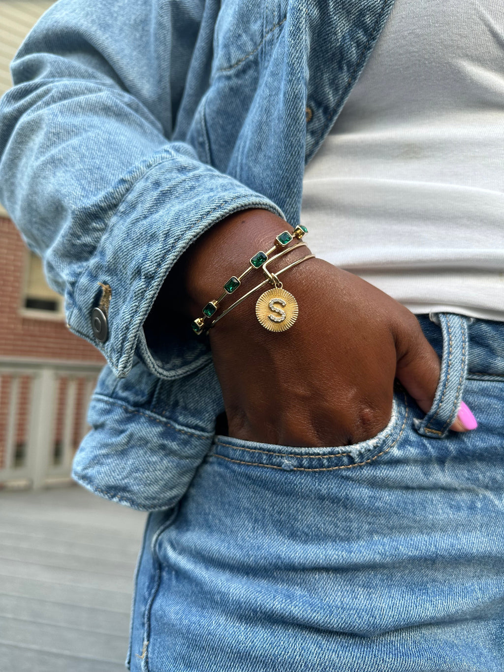 May Birthstone Emerald Cut Bangle