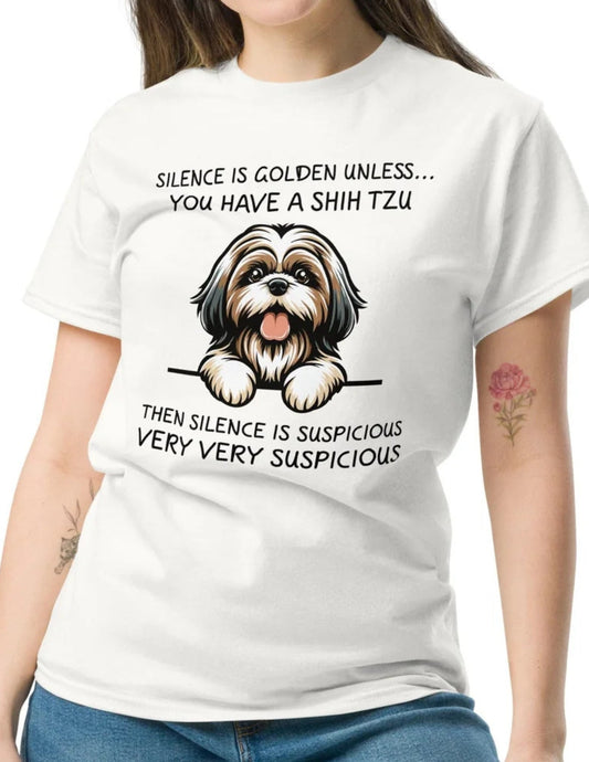 Suspicious Shih Tzu T-Shirt Ã¢â‚¬â€œ Funny Dog Lover Graphic Cotton Tee