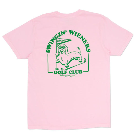 swinginÃ¢â‚¬â„¢ wieners golf club unisex pocket tee | caddy pink