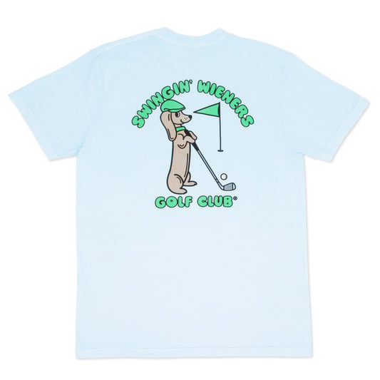 swinginÃ¢â‚¬â„¢ wieners golf club unisex tee | blue bird