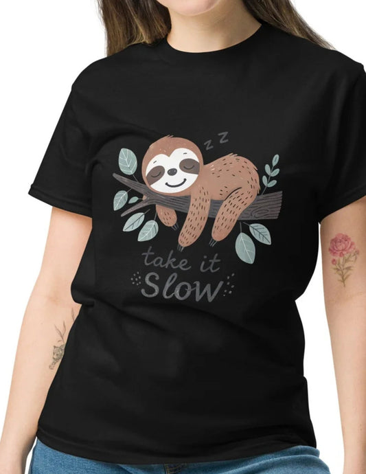 Take It Slow Sloth TÃ¢â‚¬â€˜Shirt Relaxed Lazy Sloth Graphic Unisex Cotton Tee