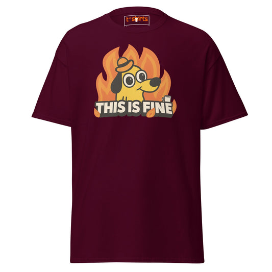 Internet Classic TÃ¢â‚¬â€˜Shirt This Is Fine Meme Dog Graphic Cotton Tee