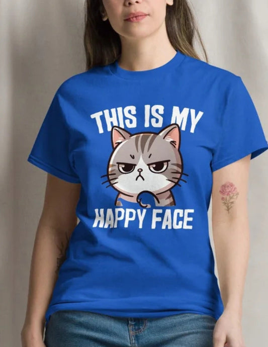 Grumpy Cat T-Shirt This Is My Happy Face Funny Animal Graphic Tee